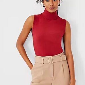 TABI  Red Virgin Wool Mock Neck Top Sleeveless Pullover Sweater Shell Sz L
